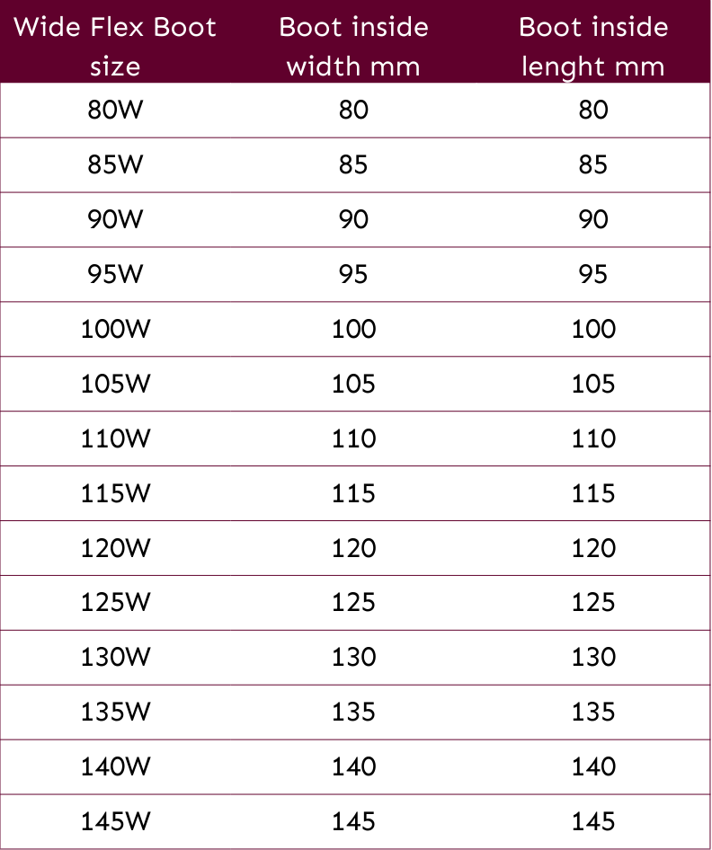 02. Flex Boot WIDE size chart